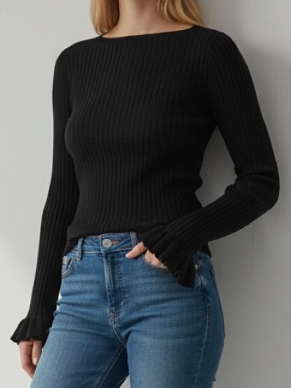 NA-KD x Tsutsumi Hoang Black Flared Sleeve Knitted Top